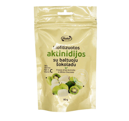 Liofilizuotos aktinidijos su baltuoju šokoladu, 80 g